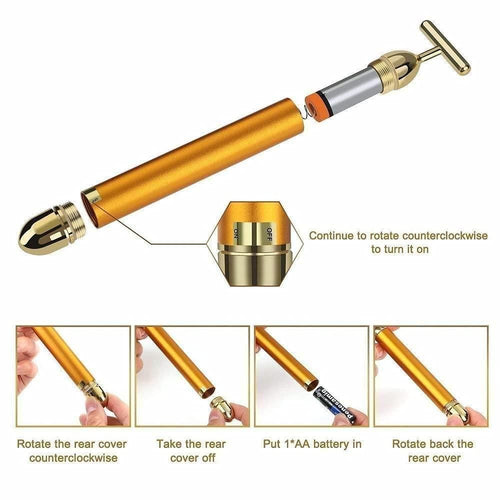 24K Gold Energy Beauty Bar Electric Facial Massage Roller - view 3