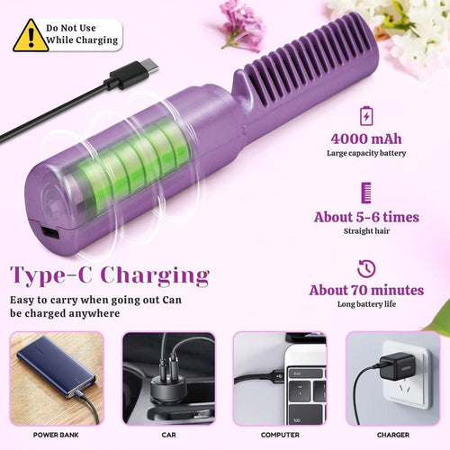 Meneflix Portable Mini Hair Straightener Cordless Rechargeable Mini Adjustable Hair Straightener ... - view 6